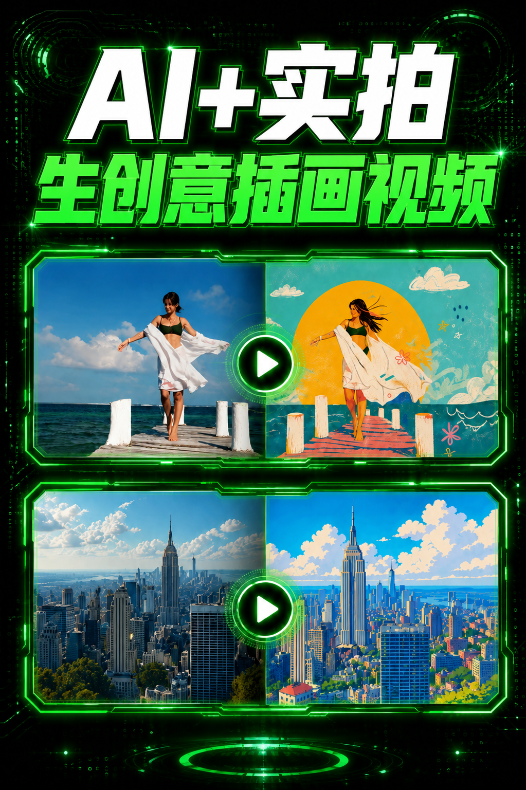 AI illustration style video transformation examples