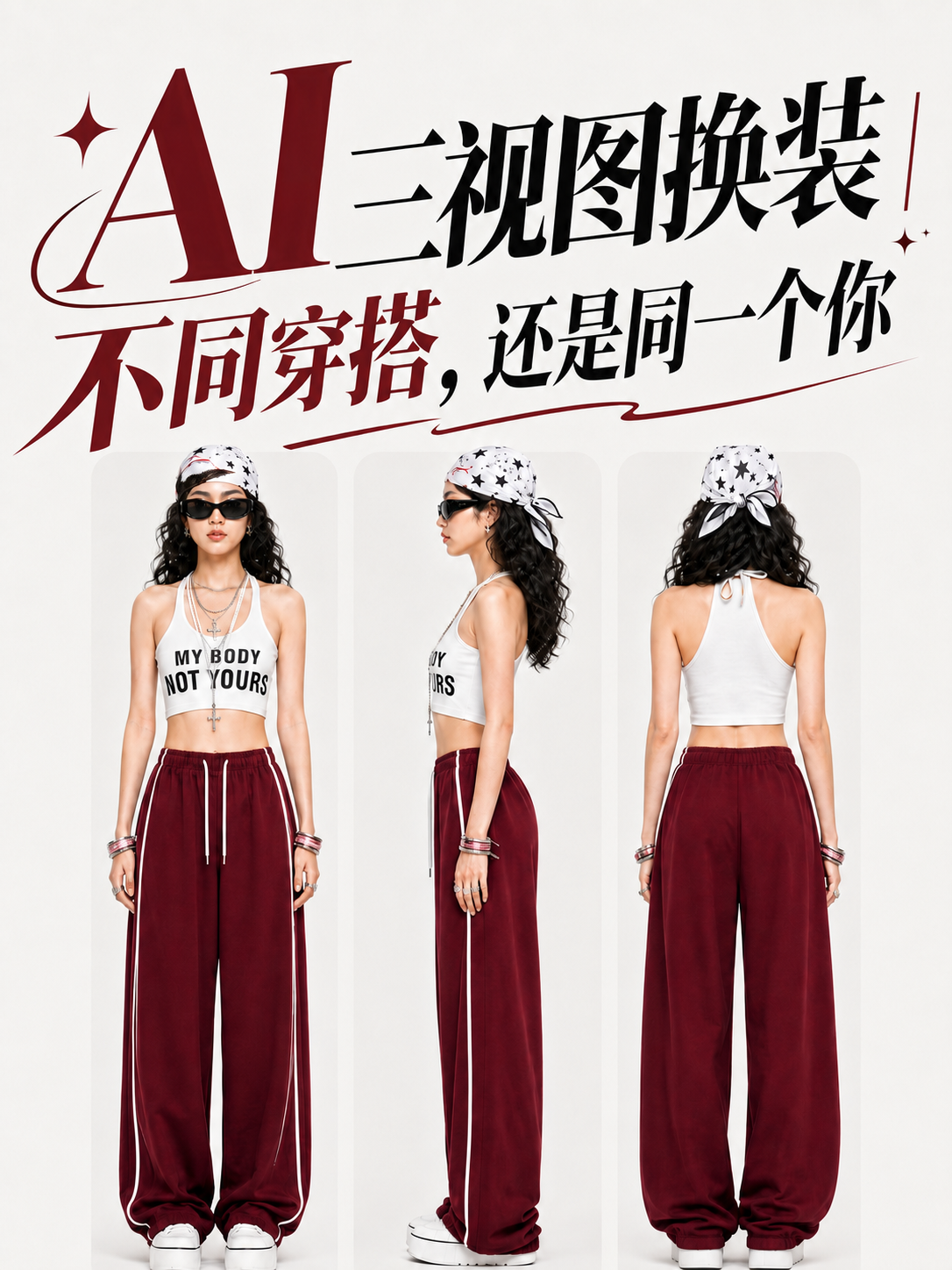 AI three-view outfit transformation workflow